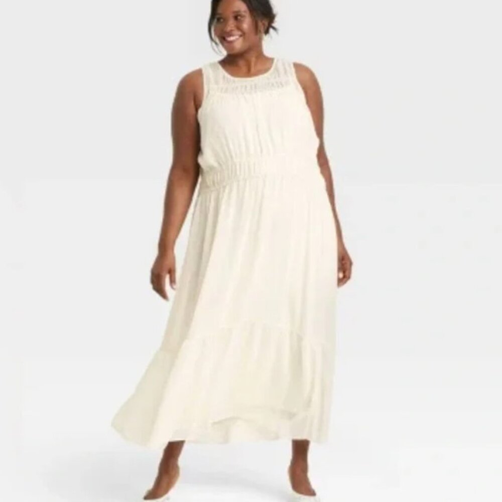 A New Day Cream Sheer Chiffon Wedding Party Occasion Maxi Slip Dress NWT XXL
